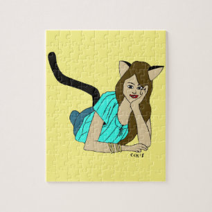 Puzzle fille chat 