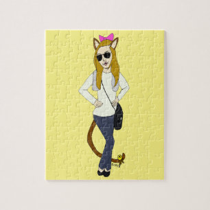 Puzzle fille chat  