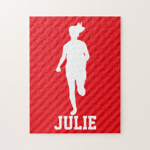 Puzzle Fille Courante; Rayures rouges écarlate