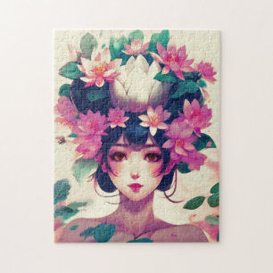 Puzzle Fille d'anime couronnée de fleurs de lotus
