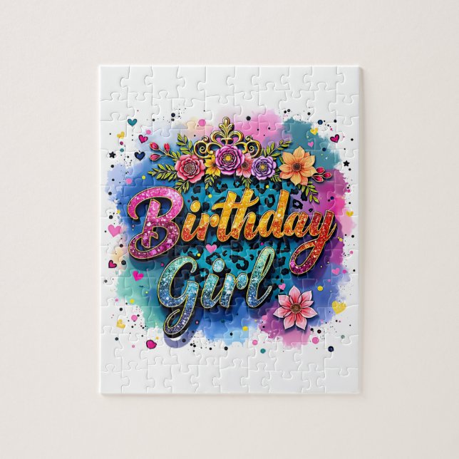 Puzzle Fille d'anniversaire léopard floral (Vertical)
