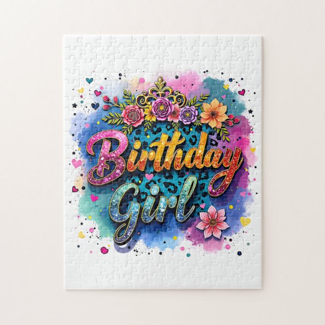 Puzzle Fille d'anniversaire léopard floral (Vertical)