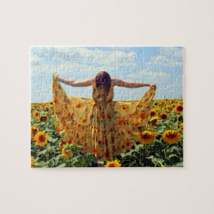 Puzzle Fille dans le domaine de tournesol