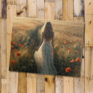 Puzzle Fille dans les champs de coquelicots