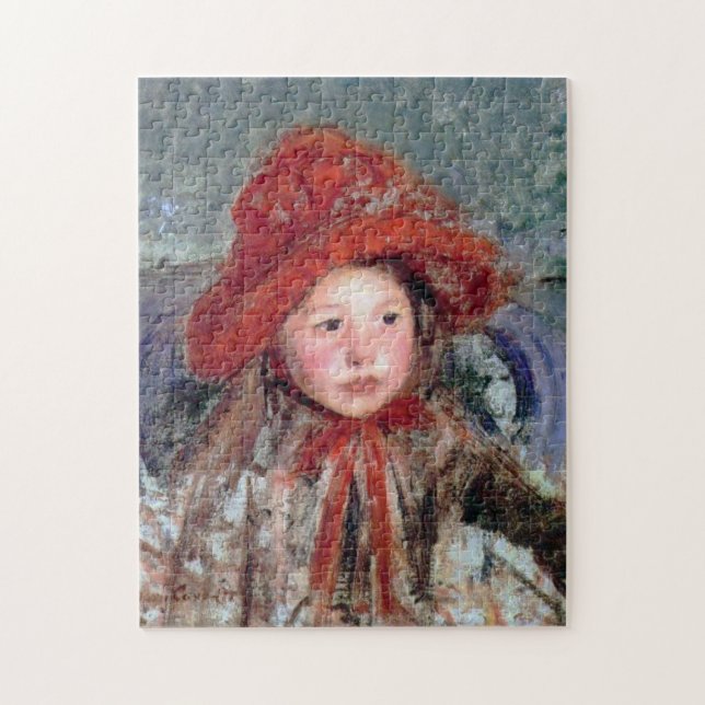 Puzzle Fille dans un grand Casquette rouge, Mary Cassatt (Vertical)
