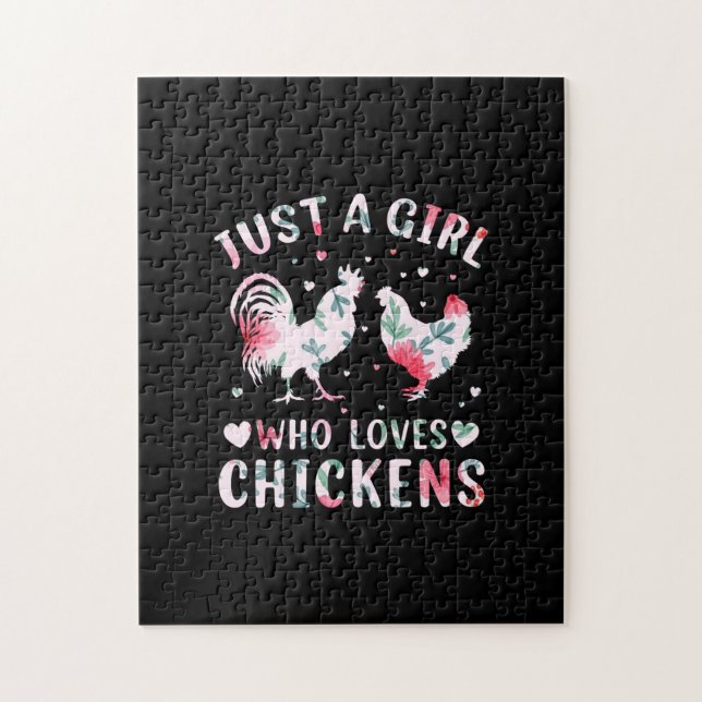 Puzzle Fille d'art de poulet qui aime les poulets (Vertical)
