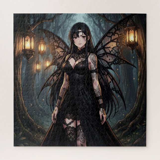 Puzzle Fille de Fée d'Anime Gothique dans une Forêt Encha (Vertical)