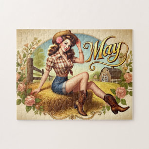 Puzzle Fille de mai rétro country cowgirl western Pin-Up 