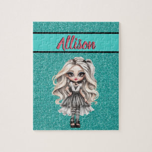 Puzzle Fille de mode cool turquoise paillettes personnali