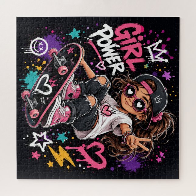 Puzzle Fille de skateuse cool dessin animé style graffiti (Horizontal)