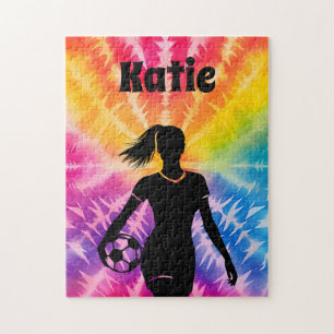Puzzle Fille de soccer Personnalisée Cravate-Dye Rainbow 