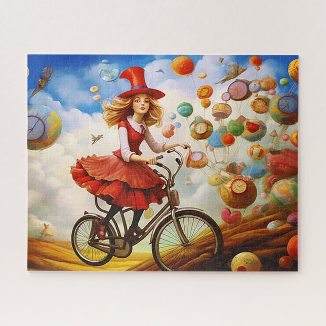 Puzzle Fille d'imagination fantasque colorée à vélo  (Horizontal)