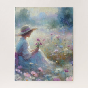 Puzzle Fille du pré de fleurs sauvages