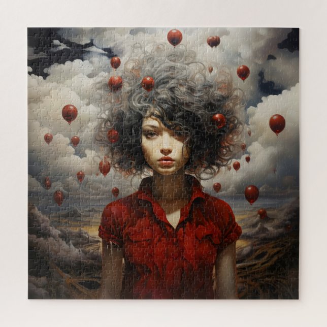 Puzzle Fille en Art Moderne Rouge (Vertical)