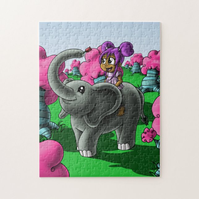 Puzzle Fille et éléphant afro-américains (Vertical)