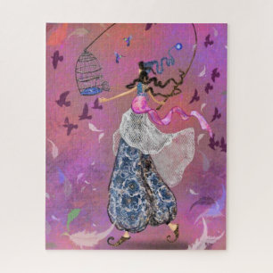 Puzzle Fille et oiseaux - Art Dessin Imaginaire Fairytale