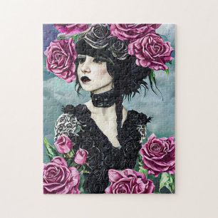 Puzzle Fille Goth Rose Fille Art original Peinture numéri