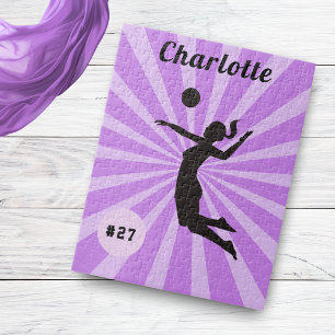 Puzzle Fille Jouant Volleyball Cute Rose Nom et numéro