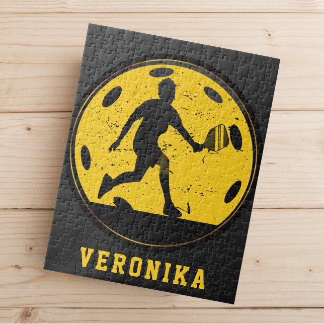 Puzzle Fille Joueuse de Pickleball Racketball Nom Noir (Créateur téléchargé)