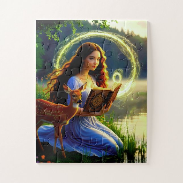 Puzzle Fille Magique avec Cerf et Livre  (Vertical)