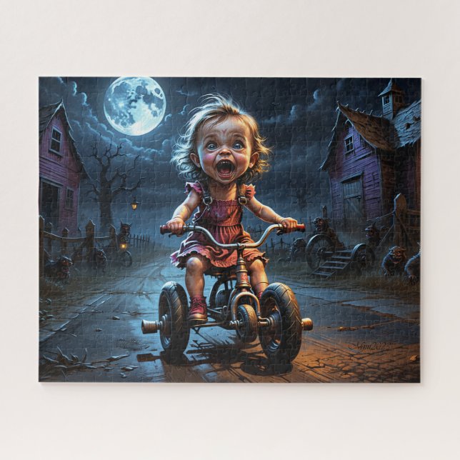 Puzzle Fille mignonne à vélo Imaginaire d'horreur (Horizontal)