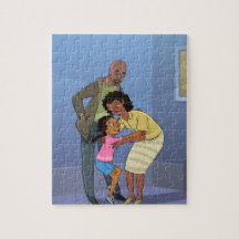 Fille noire avec maman et papa Caricature Jigsaw P