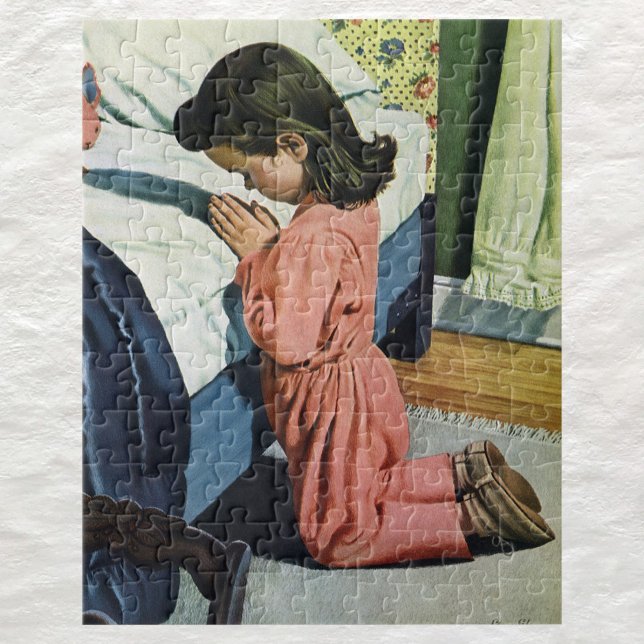 Puzzle Fille priant au coucher, la prière du Seigneur (Créateur téléchargé)