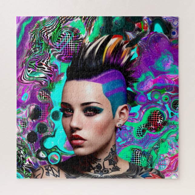 Puzzle Fille punk Mohawk Art abstrait (Vertical)