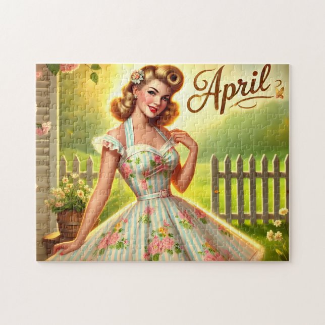 Puzzle Fille Rétro Blonde d'Avril Pin-Up de Printemps  (Horizontal)