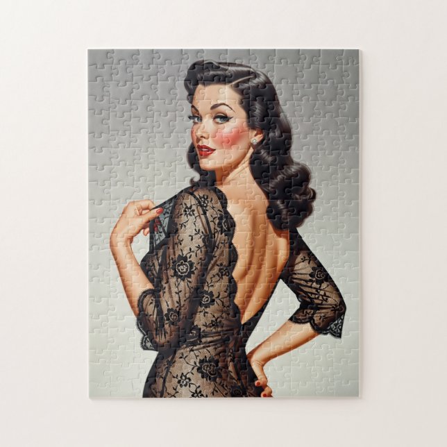 Puzzle Fille Rétro Pin-up Brune Style Glamour 50's (Vertical)