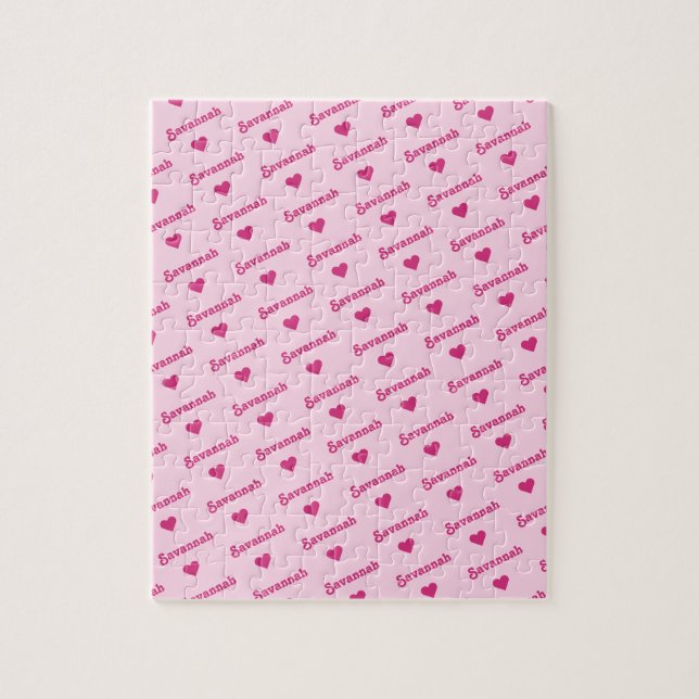 Puzzle Fille rose Nom et Coeurs répétitifs (Vertical)