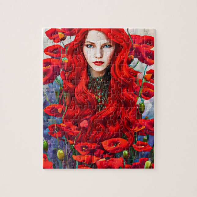 Puzzle Fille Se Cachant Dans Les Fleurs De Pavot L'art im (Vertical)