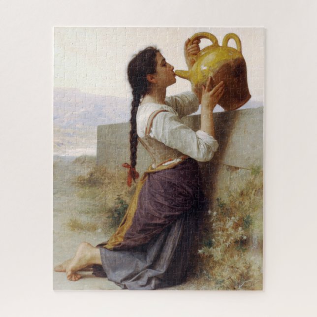 Puzzle Fille soif buvant d'un Jug (Paysage rural) (Vertical)
