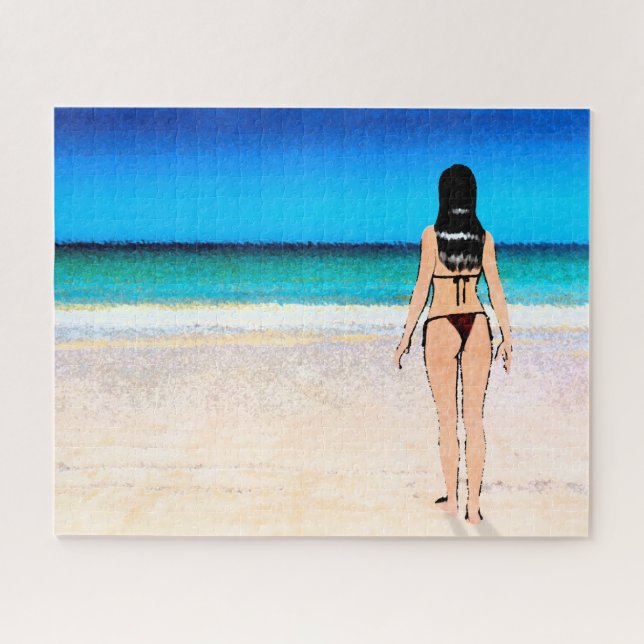 Puzzle Fille sur la plage portant une peinture en bikini (Horizontal)