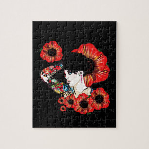 Puzzle Fille tatouée au milieu des fleurs de pavot Art pa