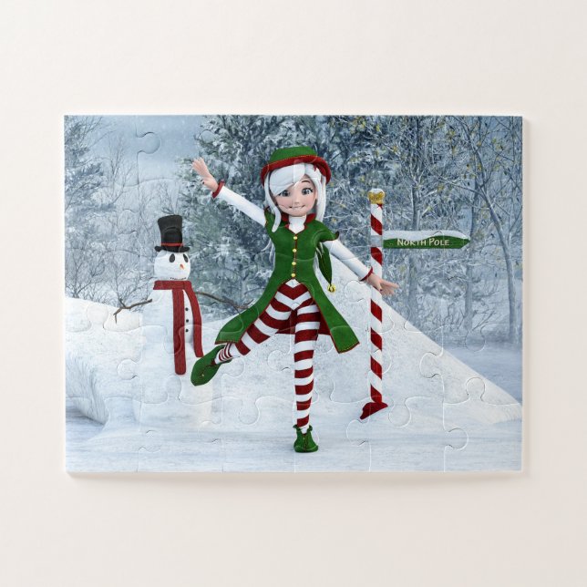Puzzle Fille Toon de Noël dans une forêt d'hiver (Horizontal)