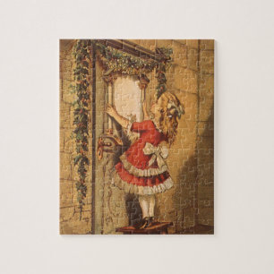 Puzzle Fille victorienne de Noël vintage accrochant une g