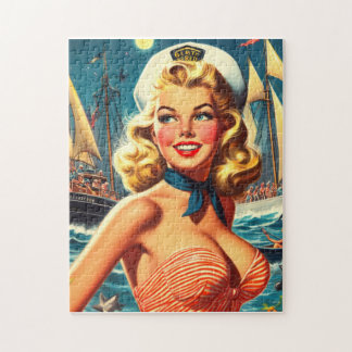 Puzzle Fille vintage de l'ancre de voile vers le haut