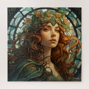 Puzzle Fille Vitrail Art Nouveau