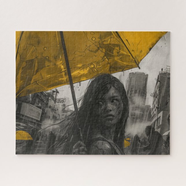Puzzle Fille Zombie avec parapluie jaune (Horizontal)