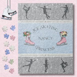 Puzzle Filles argent rose patinage sur glace princesse