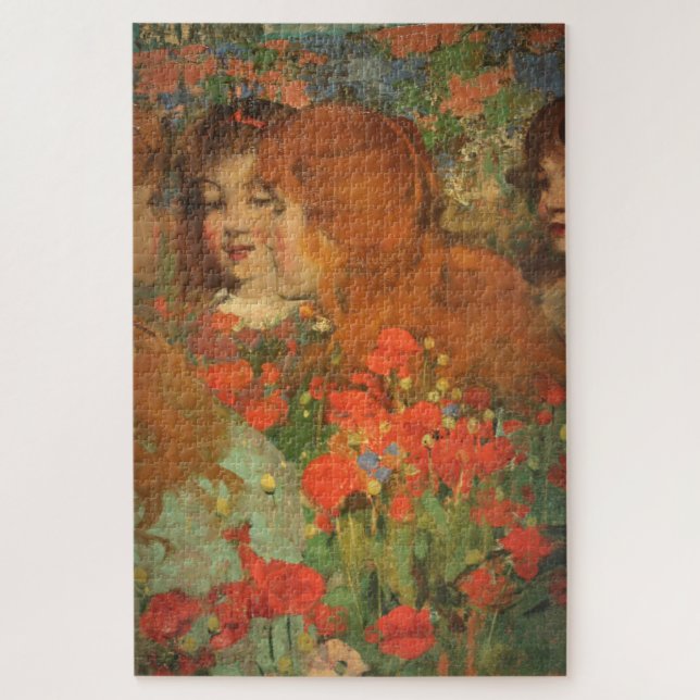 Puzzle Filles avec des pavots rouges (par George Henry) (Vertical)
