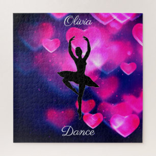 Puzzle Filles dansant des cœurs flottants rose et violet