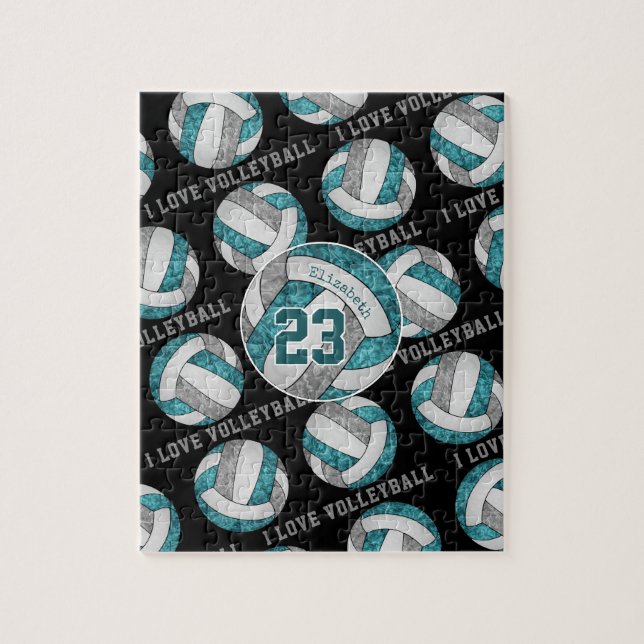 Puzzle Filles gris turquoise J'aime le volley-ball person (Vertical)