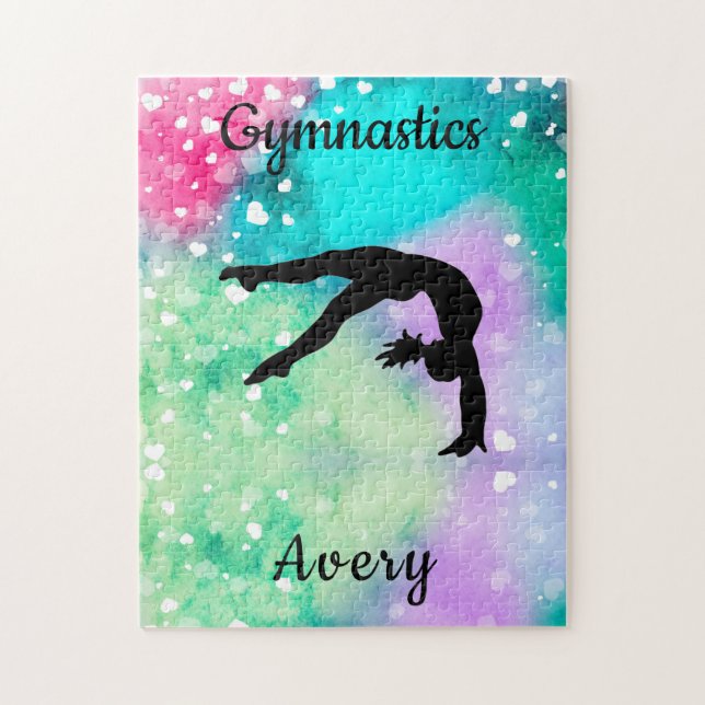 Puzzle Filles Gymnastique Aquarelle avec Coeurs flottants (Vertical)