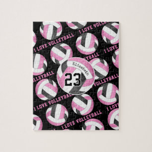 Puzzle filles I love volleyball rose noir personnalisé