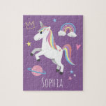 Puzzle Filles mignonne Magique Violet Unicorne & Nom Enfa<br><div class="desc">Ce dessin de puzzle pour enfants mignon et moderne présente un dessin de licorne violette,  avec arc-en-ciel,  couronne de princesse,  coeur,  étoiles et planète,  et peut être personnalisé avec votre nom de filles. Le cadeau parfait magique et girly pour n'importe quel amant de licorne!</div>