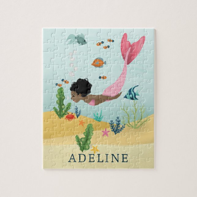 Puzzle Filles mignonnes magiques sous la mer Afro Mermaid (Vertical)