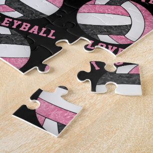 Puzzle filles noires roses J'aime volleyball personnalisé