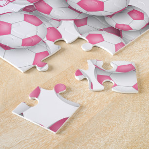 Puzzle filles rose soccer nom personnalisé